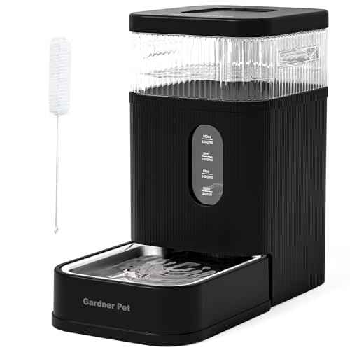 Gardner Pet Automatic Dog Water Dispenser Gravity Waterer with Stainless Steel Bowl Water Dispenser 8.5L Large Capacity Water Feeder with Filters for Dogs Cats Pets, BPA-Free Noise-Free (Black, 8.5L)
