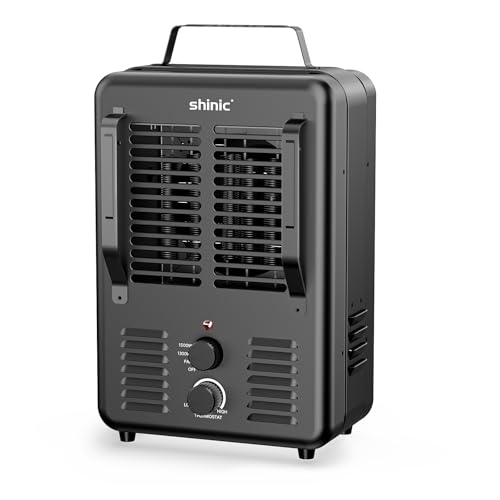 Shinic Space Heater,1500W Milkhouse Heater with Thermostat, Overheat protection, Tip-Over Auto Shut Off, Utility Heater for Garage, Bedroom, Greenhouse