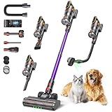 Fieety Cordless Vacuum Cleaner, 600W 50kpa 65Mins Pet Cordless Vacuum with Touch Screen, Anti-tangle&AUTO Mode, 1M Hose, Wall-Charging, Fragrance, handheld vacuum Ideal for Pets Hair/Carpet/Floor