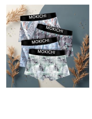 Image of Men's Printed Boxer Briefs Pack of 4 | Soft Stretch Cotton Blend Trunks | Breathable Comfortable Innerwear | Elastic Waistband |