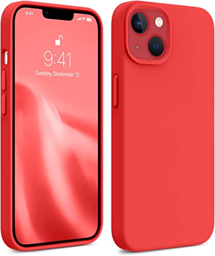 Image of DIZORO Compatible with iPhone 13 Case, Liquid Silicone Case, Full Body Protective Cover, Shockproof, Slim Phone Case, Anti-Scratch Soft Microfiber Lining, 6.1 inch - Red