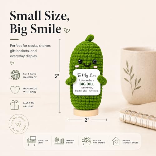 Image of Gifts for Boyfriend Girlfriend, To My Love Pickle Gift for Him Her, Funny Crochet Emotional Support Pickle with Wooden Stand, Romantic Anniversary Birthday Gifts for Husband Wife Partner