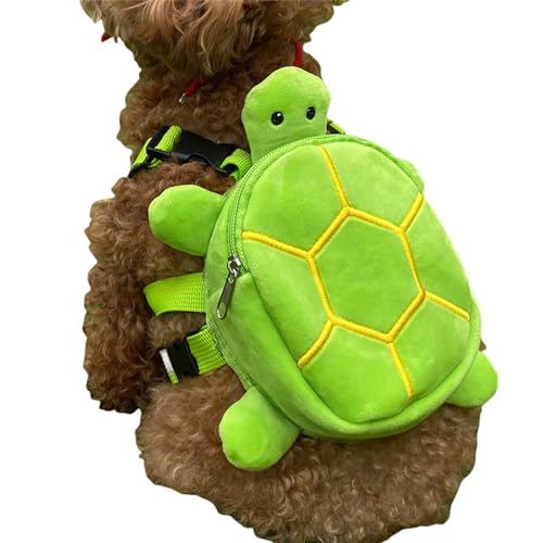 ペットリュック バックパック 可愛い 亀 カメ 牽引ロープ付き おやつバッグ 小型犬・猫用 ハーネスセット ミニ 軽量 牽引縄 猫用品 狗用品 ペットグッズ 小型犬 猫用胴輪 お出かけ 散歩 旅行 便利 ペットバッグ プレゼント ギフト (グリーン)