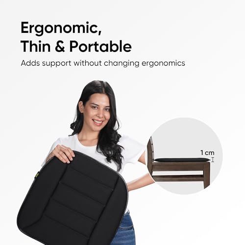 Image of Frido Slim Seat Cushion for Office Chair | Car & Wheelchair - 3cm Thin Memory Foam Cushion for Back Support & Pressure Relief - Non-Slip | Breathable Comfort Pad for Long Sitting (Black)