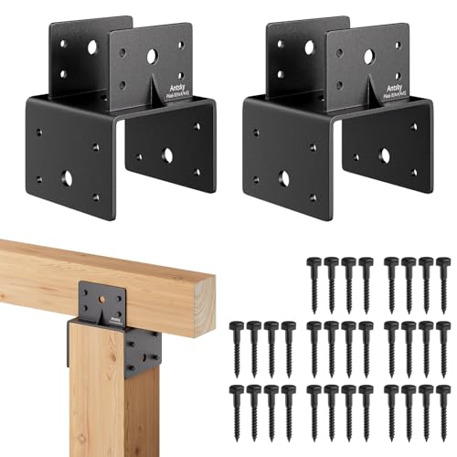 6x6 Post Anchor Connector, 2Pack Stainless Steel Post Caps Tie Bracket for 6x6 and 4x6 Wood Posts, Beam Anchor Connector, Post Base Bracket for Supporting Wood Beams, Black