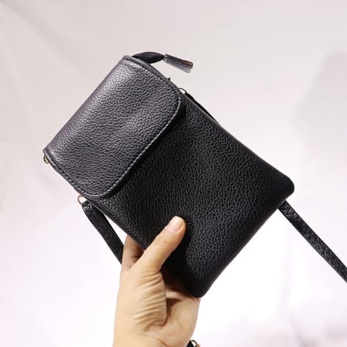 Black PU Leather Phone Bag Small Crossbody Shoulder Bag Mobile Phone Pouch 4 Layer Wallet Purse Adjustable Strap Handbag for Women Girls2