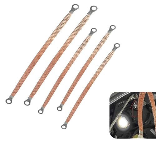 Jewkot 5 PCS Car Ground Wire Combination Set, 6mm² Eight-hole Copper Braided Distribution Box Jumper Ground Cable Strap, Auto Engine Safety Accessories, Compatible with Most Car Models (Gold)
