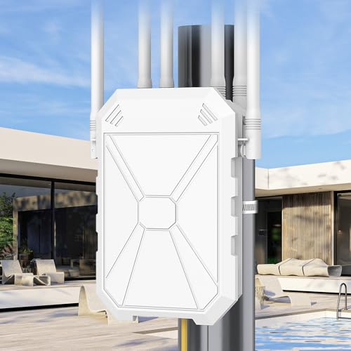 AX1800 Outdoor WiFi 6 Extender, High Power Outdoor WiFi Extender Signal Booster, Long Range Outdoor WiFi Access Point, IP67 Weatherproof, PoE Power Supply, for Starlink, Cameras, Patio, Camp