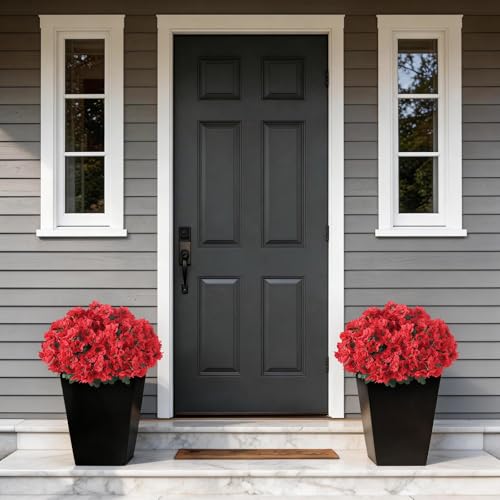 Image of YXZZWL 2Pcs Artificial Azalea Flower Topiary Ball Trees for Front Door(Red)