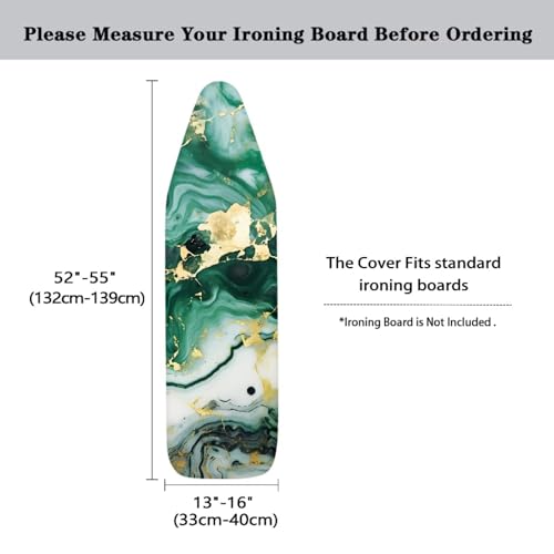 Image of Ironing Board Cover, Elastic Edge Universal Size Fit Standard Ironing Boards, Hook and Loop Fastener Strap, Green Gold Marble Print 15 inch x 54 inch