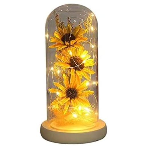 LIANLI Girassol em Cúpula de Vidro Presentes para Mulheres Flor Encantada com Luz LED Presente Encantado para Mulheres no Natal Dia dos Namorados Dia das Mães Aniversário Aniversário Ação de Graças（R标