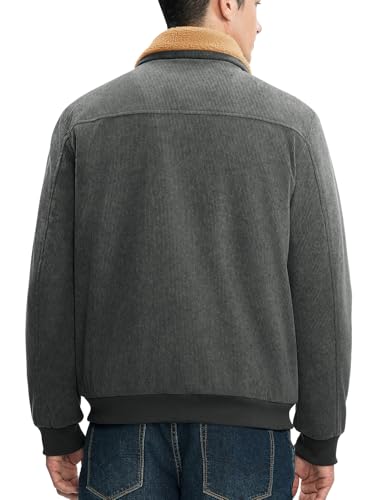 Image of Rdruko Men's Corduroy Sherpa Fleece Lined Jacket Turn-Down Collar Warm Winter Jacket, Dark Grey, XL