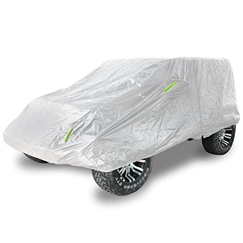 Image of Winunite Silver Outdoor Full Car Cover Compatible with Jeep Wrangler CJ YJ TJ JK JL 4-Door 1965-2023 Waterproof Rain Protector All Weather Sun, Snow Car Covers with Driver Door Zipper