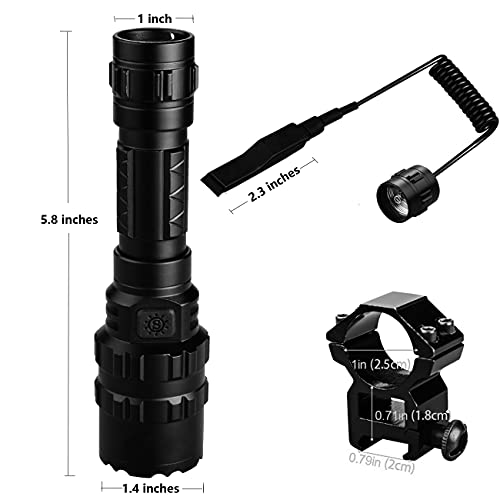 Tactical Flashlight 3000 High Lumens,5 Modes Waterproof 2 in 1 L2 LED Weapon Gear Light with Picatinny Rail Mount and Remote Pressure Switch,Rechargeable 18650 Battery and Hexagon Screwdriver,for AR15 - Thumbnail 7