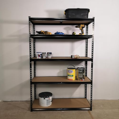Samuel ALEXANDER Garage Shelving 122cm Wide & 183cm High Heavy Duty 5 Tier Multipurpose Metal Racking Unit/Warehouse Shelving Storage in Black