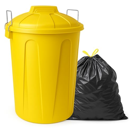 TECHZOCO Cubo de Basura con tapa, cubo basura Industrial, Cubo basura Plástico con asas metálicas, Contenedor residuos, 55 cm alto x 44 cm Diámetro superior, Capacidad 51 Litros