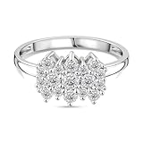 Moissanite Cluster Ring in Rhodium-Plated Sterling Silver - 1.07 Ct - Elegant Floral Design - GRA Certified - Size M