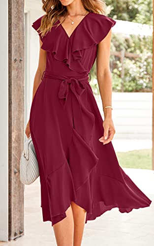 Image of PRETTYGARDEN Women's 2023 Summer Wrap Maxi Dress Casual Boho Deep V Neck Short Sleeve Ruffle Hem Split Beach Long Dresses