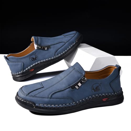 Men's Leather Slip-On Loafers Anti-Slip Sole Retro Round Toe Handsewn Detailing Lightweight Driving Shoes for Walking & Everyday Wear4