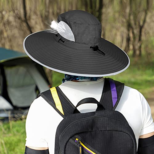 Ohccyml【New Size: L-Xxl Wide Brim Fishing Sun Hat For Men Upf 50+Waterproof Breathable Safari Hiking Camping Hat For Big/Small Head (7 1/2-8, Black) #TOP3
