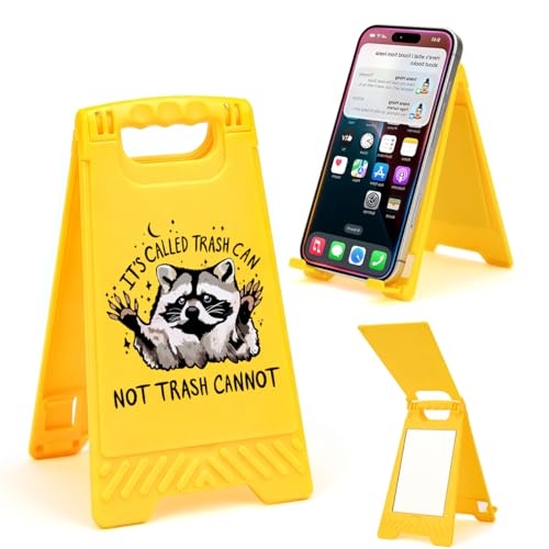 Funny Raccoon Phone Stand for Desk - "Trash Can Not Trash Cannot" Office Decor with Mirror | Cute Trash Panda Gag Gifts for Coworker Boss Desk Accessories for Work