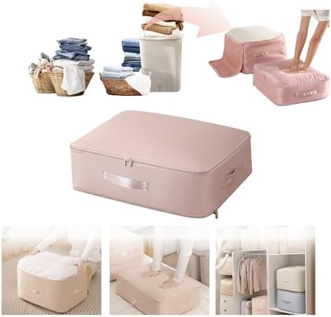 Ultra Space Saving Self Compression Organizer,Packing Cubes,Waterproof And Moisture-Proof,High Capacity,For Blankets Clothes Duvet Comforter(Pink 21.2 * 16.2 * 11.8 In)