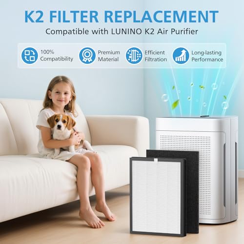 Image of 2 Pack K2 Replacement Filter Compatible with LUNINO K2 &TER Air MK-AP01 Air Purifier, 3-Stage Double-sided HEPA Filters & 2 Washable Carbon Pre-filters