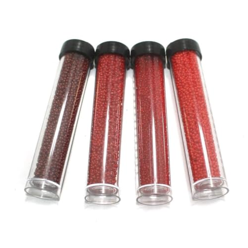 Image of Beadsnfashion Preciosa Seed Beads Tube Combo, 4 Red Finish Color Size 11 /0 (2 MM) for Beading, Jewellery Making, Embroidery, Bracelets, Necklace and Craft Projects