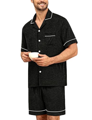 Image of SWOMOG Mens Pajama Sets Short Sleeve Sleepwear Button Down Loungewear Soft Modal Lounge Pjs with Pockets S-XXL