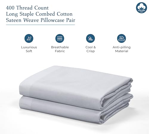 Image of Royale Linens 400 Thread Count 100% American Grown Cotton King Pillowcase Set - Luxury Sateen King Pillow case - 20 inchx40 inch Inch Soft & Smooth Set of 2 Silver Pillowcases - (King, Spanish Silver)