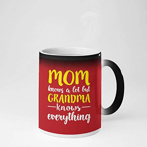 Image of TheYaYaCafe Yaya Cafe Mothers Day Gifts for Mom Knows a Lot But Grandma Knows Everything Gifts - Combo Hamper Set of 2 - Magic Mug, Coaster