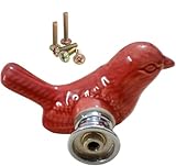 Wannianmu 4Pack red Cute Bird Design Cabinet Door Knobs, Ceramic Drawer Knobs with Mounting Screws, Vintage Cupboard Pull Handle