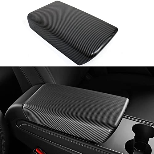 Goodangie00 ABS Matte Carbon Fiber Center Console Armrest Box Cover Interior Accessories Compatible with 2017-2023 Tesla Model 3 Model Y