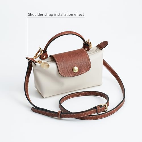 Leather Strap for LongChamp Mini Bag, Upgraded First Layer Cowhide Purse Crossbody Straps Mini Pouch Conversion Kit Replacement for Women Handbags (Brown)2