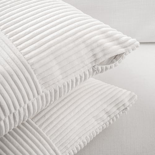 Image of Fancy Homi Set of 2 White Boho Long Lumbar Body Decorative Throw Pillow Cover 14x36 Inch for Bed Couch Bedroom Bench, Soft Patchwork Corduroy Textured Pillow Case, Rustic Farmhouse Room Decor