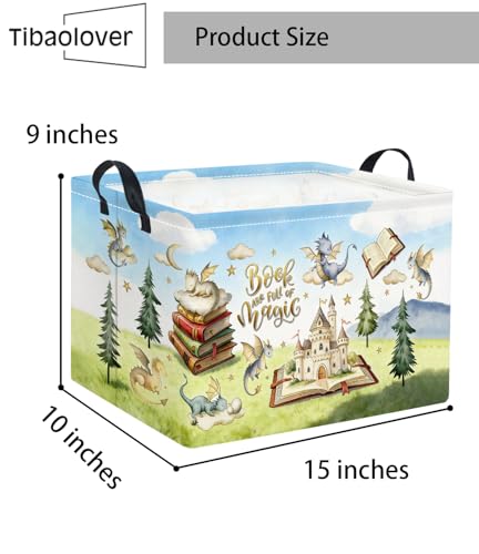 Image of Rectangular Baby Kids Storage Basket for Home Kitchen Girls Cute Toy Storage Bin Organizer Shelf Book Room Decor(Magic Dinosaur)