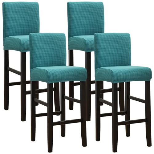 SPRINGRICO Bar Stool Covers Set of 4 Stretch Washable Barstool Seat Covers with Backs Removable Counter Height Chair Covers for Kitchen Dining Room Cafe (S1-Teal 4PCS)