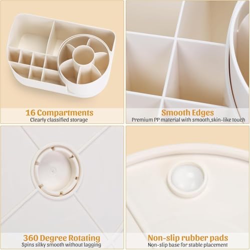 Image of Golden bird 360 Degree Rotating Desk Organizer Makeup Brush Organizers and Pencil Pen Organizers for Desk Desktop Storage Stationery Supplies Cute Pencil Cup Pot for Office School Home (WHITE)