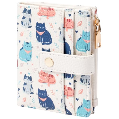 Image of GOIACII Small Wallet for Women Leather Bifold Zipper Coin Pocket RFID Blocking Cute Credit Card Holder Little Cats Print