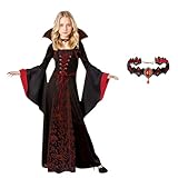 disfraz vampiresa juguettos 【Fácil de poner y quitar】: El vestido está decorado con una cinta roja ajustable en el pecho y una cremallera invisible en el lateral para facilitar su colocación. Ponte nuestro disfraz de vampiro y conviértete en una impresionante reina vampiro
