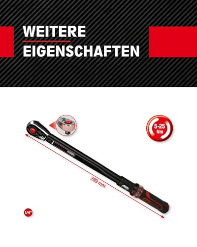 KS Tools Ratschen Drehmomentschlüssel 1/4 Zoll ERGOTORQUEprecision 516.1512 I 5-25 Nm I Mit Doppelskala in Nm und lbf•ft I Präzisions… – Ansicht 4