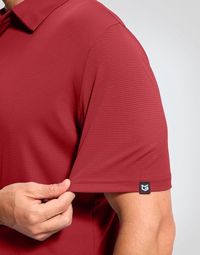 G Gradual Men's Golf Shirts Grid Short Sleeve Dry Fit Moisture Wicking Performance Lightweight Athletic Summer Collared Polo Shirts for Men(Red,XX-Large) — view 5
