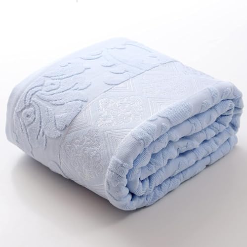 Solid Color Blankets, Duvet Towel Blanket, Ultra Soft Comfy Cotton Carved Bed Blankets for All Seasons Traveling or Camping Bedroom Terry Cloth Blanket(Blue,150x200cm/59x79inch)