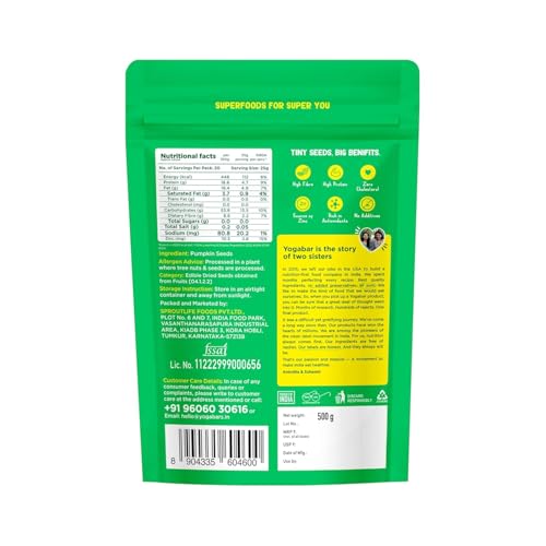 Image of Yogabar Organic Pumpkin Seeds 1kg (500g*2, Pack of 2) | Rich in Omega-3 & Antioxidants | Supports Skin Health, Gut Health & Weight Management | Superfood for Healthy Eating