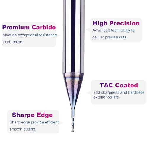 Image of SpeTool 1 /32 Down Cut CNC Router Bits 1 /4 Inch Shank with TAC Long Life Coated , Solid Carbide Spiral End Mill Plunge Cut for Wood Engraving Carving