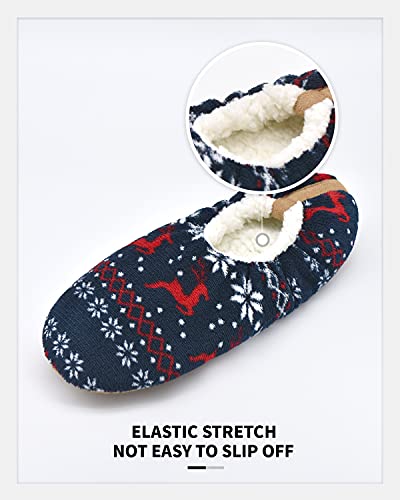 Panda Bros Mens Slipper Socks Low Cut Super Soft Warm Home Sock With Non-Slip Indoor Slipper Shoes Socks（Navy Snowflake, 7-9.5） #TOP2