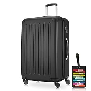 Hauptstadtkoffer - Spree - Hartschalenkoffer Rollkoffer + Kofferanhänger, erweiterbarer Reisekoffer, 4 Rollen, TSA, 75 cm, 119 Liter, Schwarz