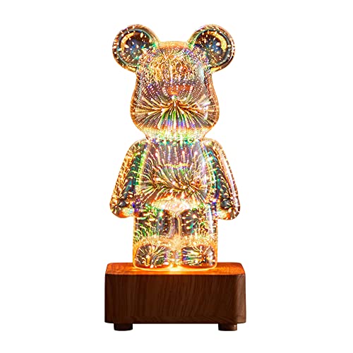 AVZYARDY 3D Feuerwerksbär Nacht Lichter Dreidimensionales Licht 8 farbwechselnde Glas-Buntbär-Nachttischlampen Geschenk for Babys, Mädchen und Jungen zum Geburtstag