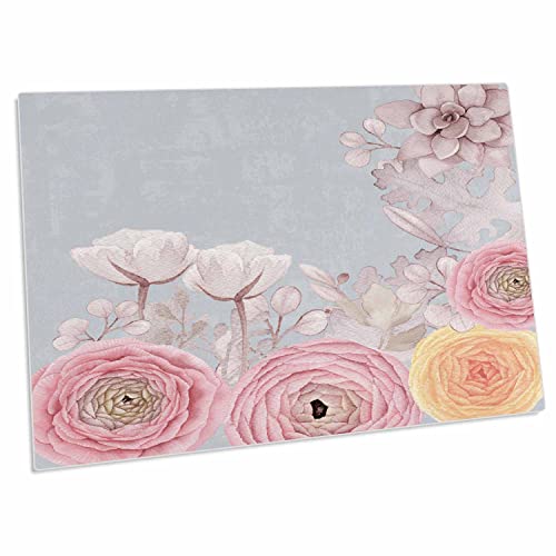 3dRose Desk Pad con flores pastel en fondo gris, 23x16 pulg