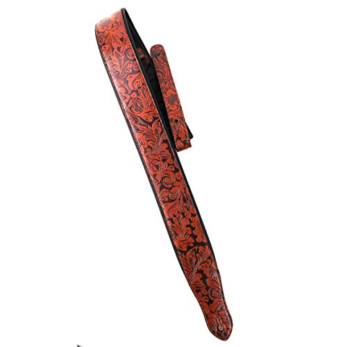 Walker And Williams G-970 Sangle en relief avec gant rembourré Marron bourbon Motif floral - Les Beatles, Paul McCartney, John Lennon, RIngo Starr, George Harrison Walker And Williams G-970 Sangle en relief avec gant rembourré Marron bourbon Motif floral – Image 6